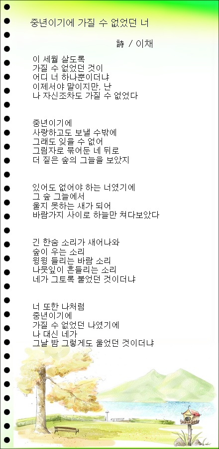 중년이기에 가질 수 없었던 너 / 이채시인