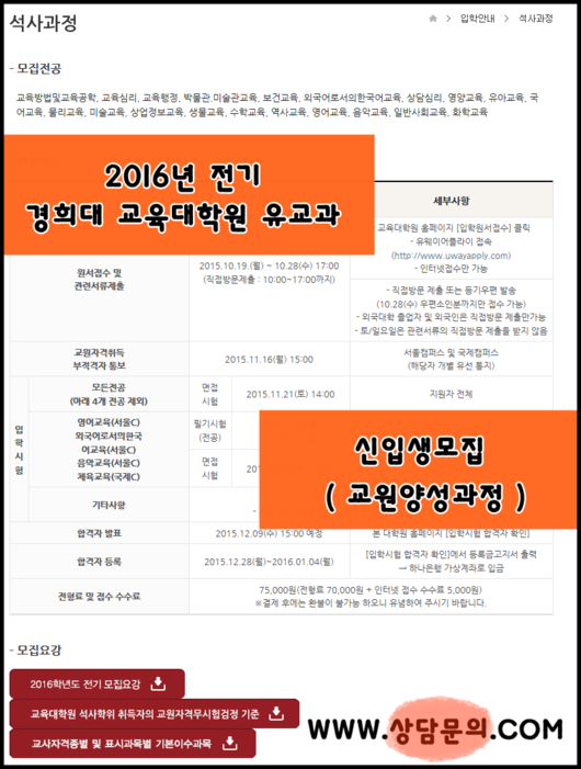 2016년 전기 경희대 교육대학원 유아교육과 원서접수가 진행됩니다.