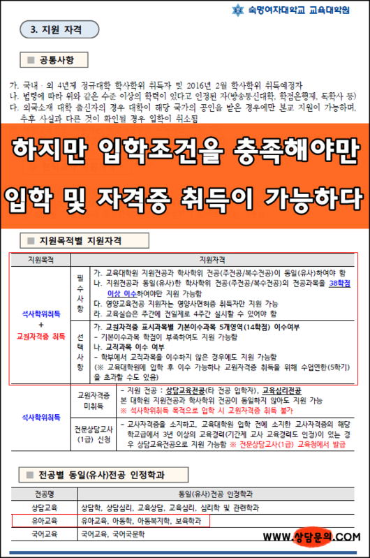 숙명여대 교육대학원 유교과 입학하면 유치원정교사2급자격증을 취득할수 있을까요?